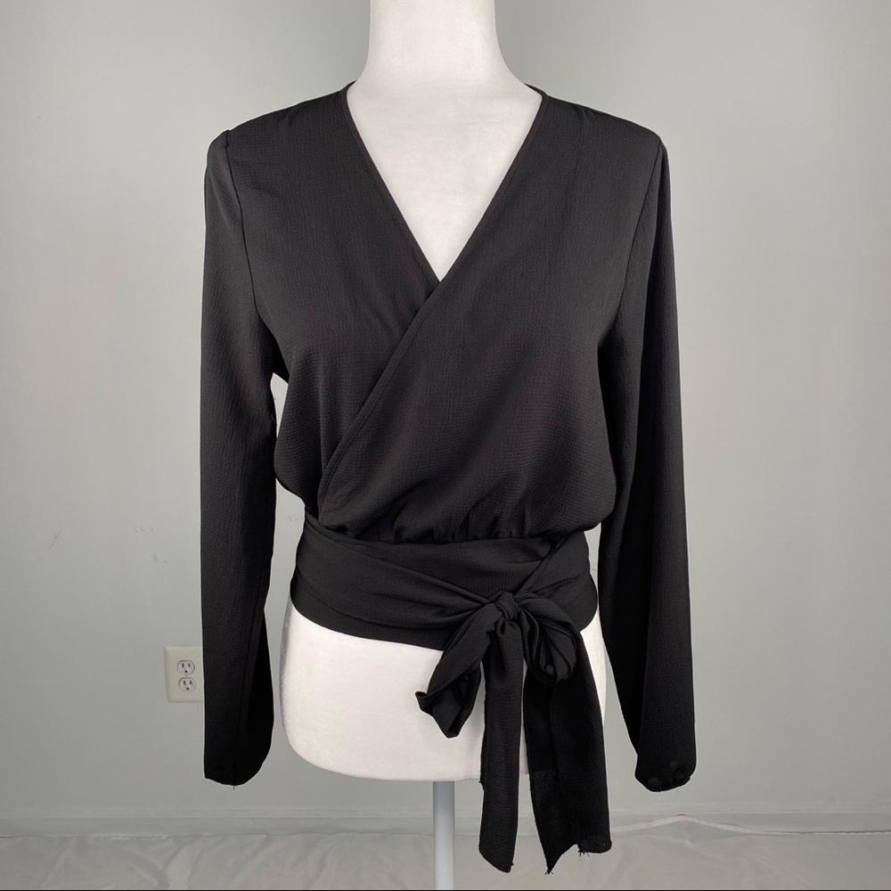 Fashion Nova Black Wrap Tie Shirt Sz Small